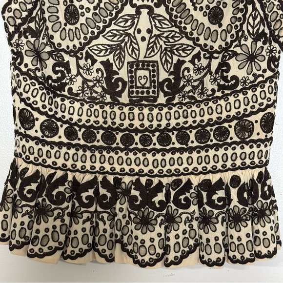 Naeem Khan Ivory & Brown Silk Embroidered Top Women’s Size 4 - Picture 7 of 10